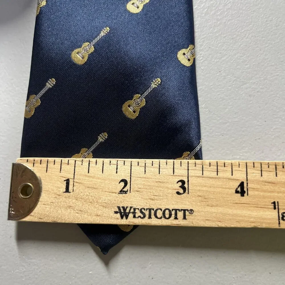 Barry Wang Guitar Violin Silk Neck Tie Navy Blue